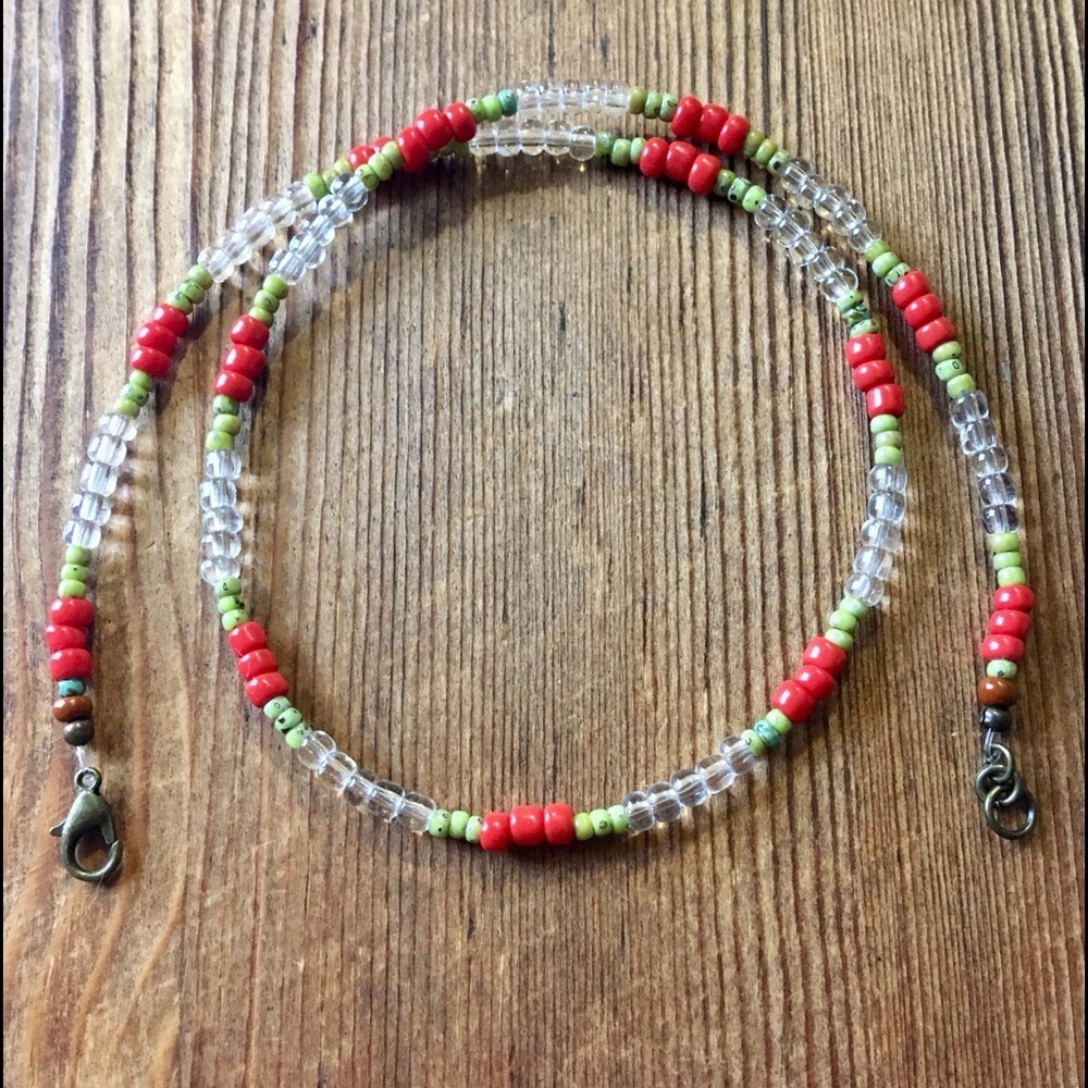 Men's Necklace, 18 Inches Long/Clear and Brown/Handmade Men's Beaded Necklace